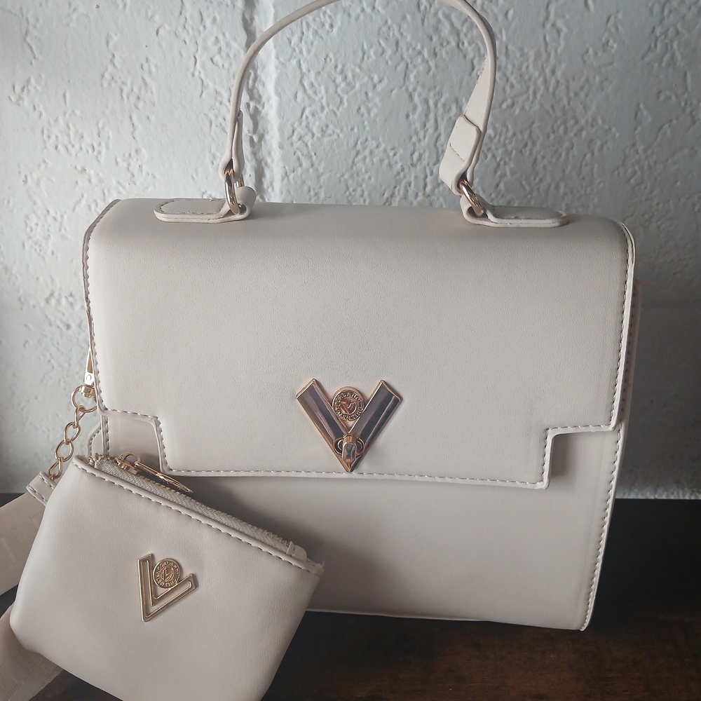 Valentino Orlandi Ivory Satchel with Gold Details